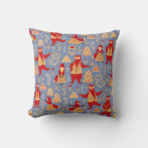 Coussin Ours et renards dansant dans une coulisse foresti