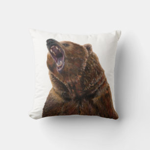 Coussin Ours grizzli - Peinture en acrylique