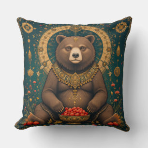 Coussin Ours illustré avec motif ornemental