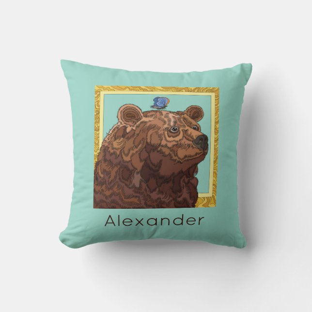 Coussin Ours mignon avec papillon, l'enfant personnalisé (Recto)