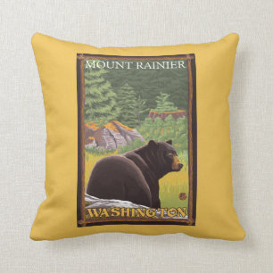 Coussin Ours noir dans la forêt - le mont Rainier,