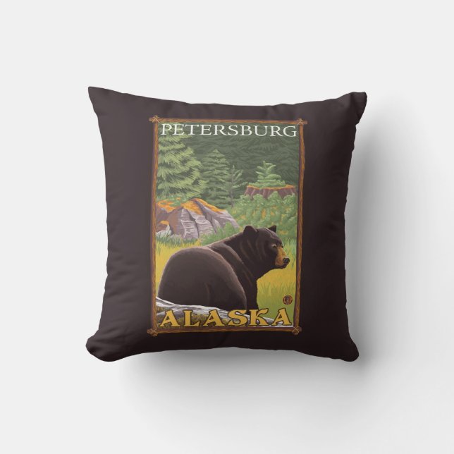 Coussin Ours noir dans la forêt - Pétersbourg, Alaska (Recto)