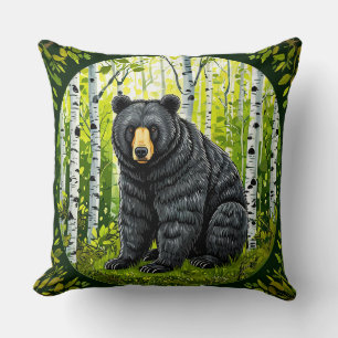 Coussin Ours noir dans une forêt de bouleaux
