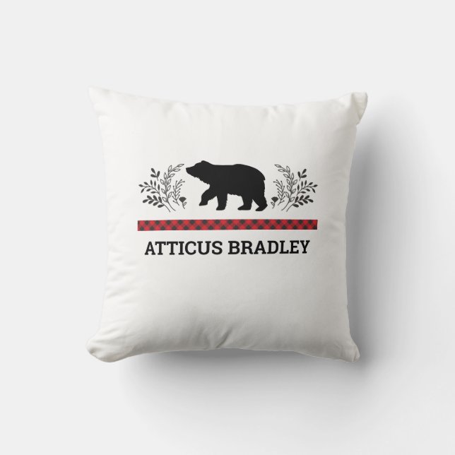 Coussin Ours Plaid de bison de bûcheron personnalisé (Recto)