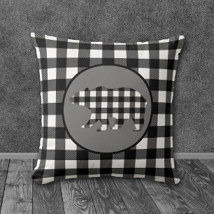 Coussin Ours Plaid Noir Blanc