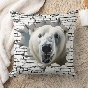 Coussin Ours polaire 3D – Art de rupture de mur réaliste S