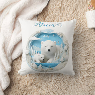 Coussin Ours polaire avec petit Océan Arctique Hiver blanc