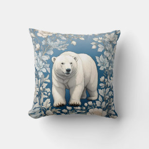 Coussin Ours Polaire Bleu Floral William Morris Inspiré