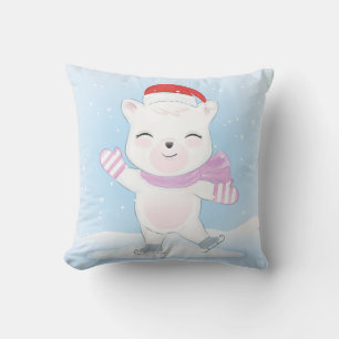 Coussin Ours polaire de Noël avec chapeau de Père Noël en 
