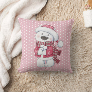 Coussin Ours polaire d'hiver avec boules de neige