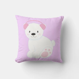 Coussin Ours polaire en caricature mignonne portant des bo