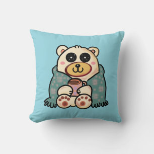 Coussin Ours polaire personnalisé avec café   Art mignon d