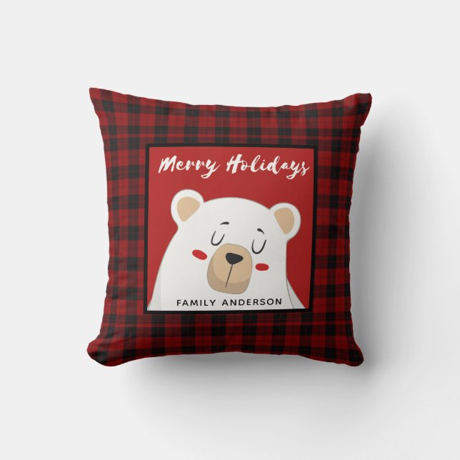 Coussin Ours polaire plaqué de buffle de Noël personnalisé (Recto)