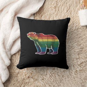 Coussin Ours Polaire Rétro Arc-en-Ciel Lesbienne LGBT Fier