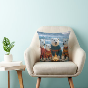 Coussin Ours polaires autour d'un feu de camp