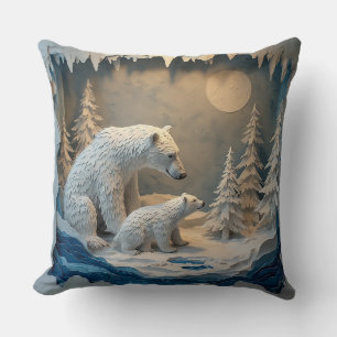 Coussin Ours polaires Scène de forêt arctique bleue 🐻❄️