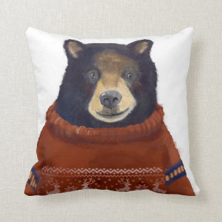 Coussin Ours rouge de chandail de renne