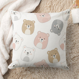 Coussin Ourson Mignon Tenant un Cœur -- Nurserie Pastel (2