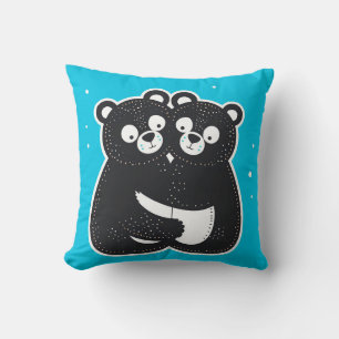 Coussin 🐻🖤 Oursons Noirs Mignons qui s'Enlacent Décor Co