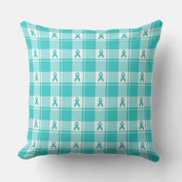 Coussin Ovarian Cancer Awareness Plaid Teal Ribbon