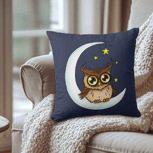 Coussin Owl Moon Blue Cute Stars