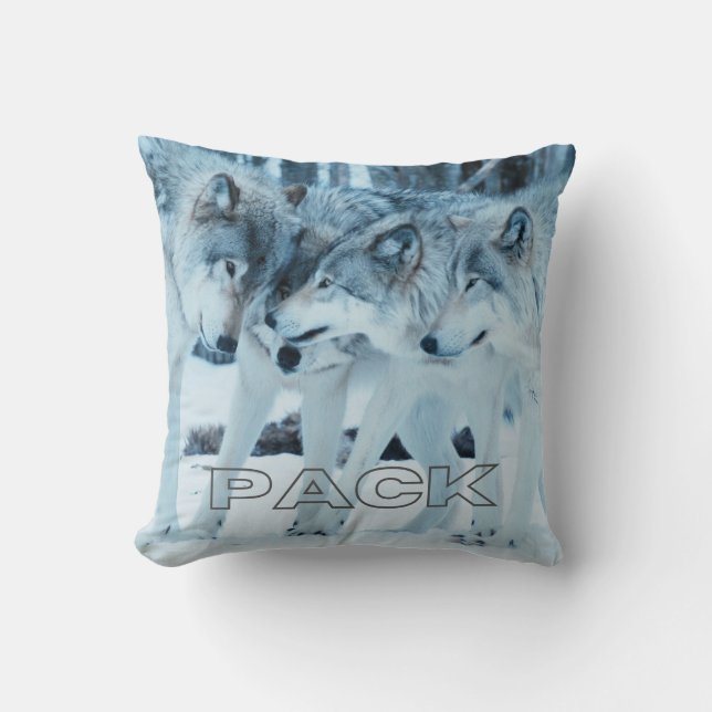 Coussin Pack Famille Loups gris Affectueux en Neige Blanch (Recto)