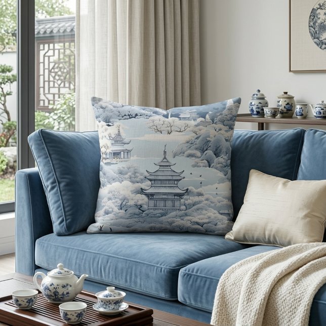 Coussin Pagode de chinoiserie d'hiver (Créateur téléchargé)