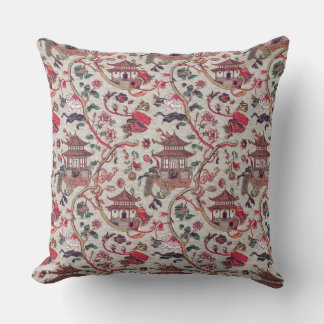 Coussin "Pagode et Lotus en Rouge de Style Chinois