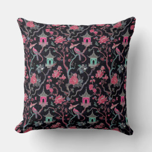 Coussin Pagode vibrante de Chinoiserie et oiseaux