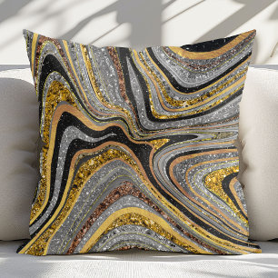Coussin Pailleté Glam Brillant fille marbre art gris or