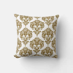 Coussin Pailleté Or & Blanc Damassé Chic Motif Moderne