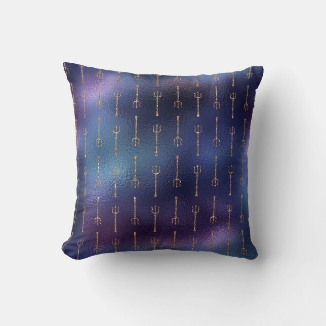 Coussin Paillette de Sirène Bleue - Motif Trident - (Recto)