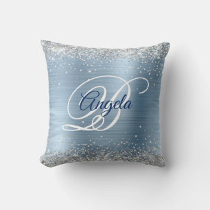 Coussin Paillettes Argentées Clair Monogramme Fantaisie en