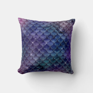 Coussin Paillettes de sirène violettes et bleues