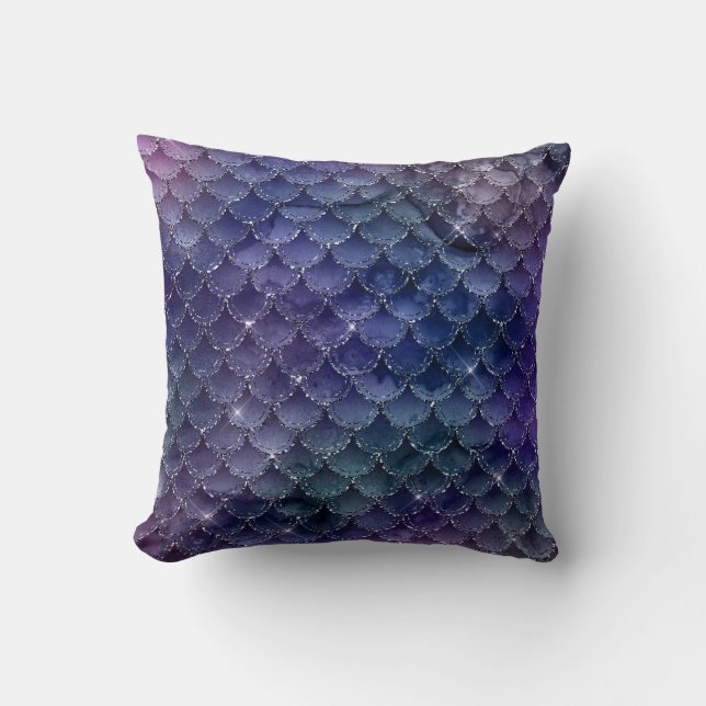 Coussin Paillettes de Sirène Violettes et Bleues (Recto)