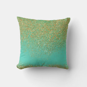 Coussin Paillettes dorées en cascade et glamour aqua sarce