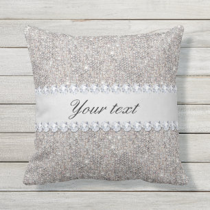 Coussin Paillettes et diamants argentés de Faux