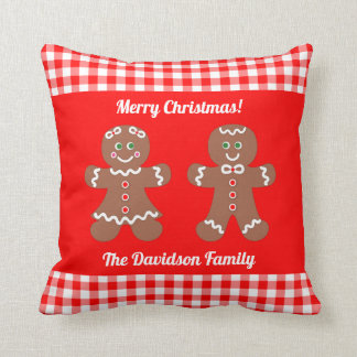 Coussin Pain d'épices de Noël mignon Rouge En vichy Monogr