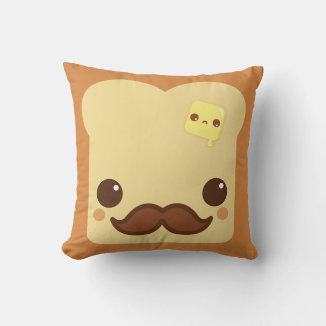 Coussin Pain grillé de Kawaii avec la moustache et le (Recto)