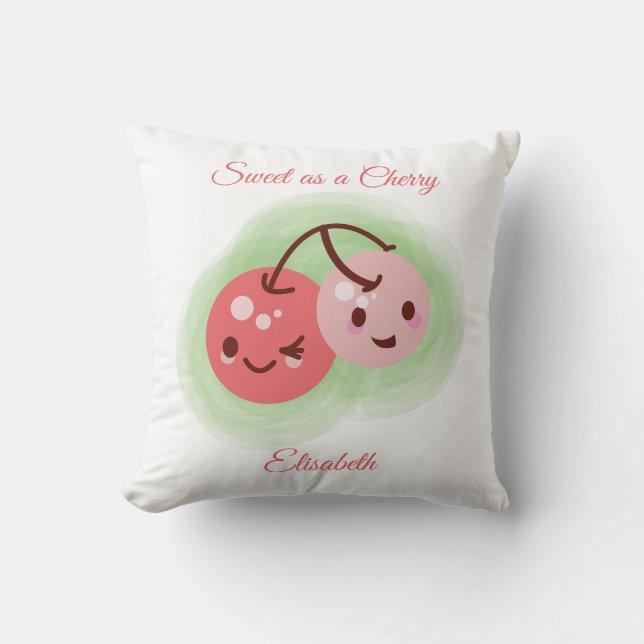 Coussin Paire de cerises rose pâle personnalisée (Recto)