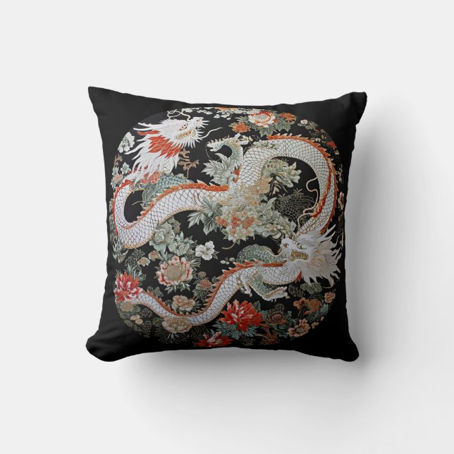 Coussin Paire de dragons asiatiques blancs Jeter l'oreille (Recto)