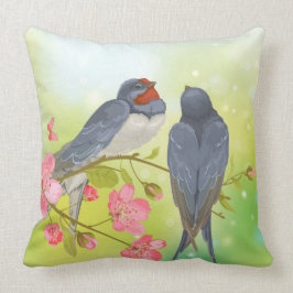 Coussin Paires de beau carreau d'oiseau d'hirondelle