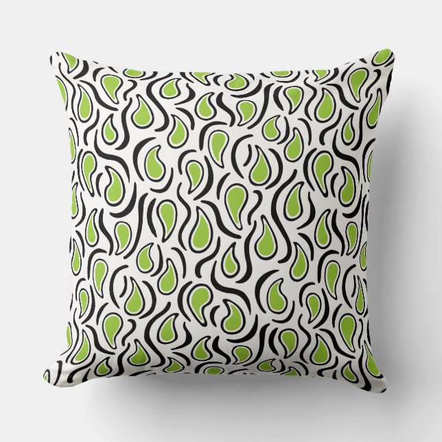 Coussin Paisley Abstrait 230523 - Martian Green, B&W (Recto)
