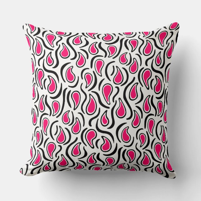 Coussin Paisley Abstrait 230523 - Neon Red, B&W (Recto)