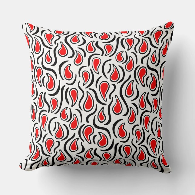 Coussin Paisley Abstrait 230523 - Rouge, noir et blanc (Recto)