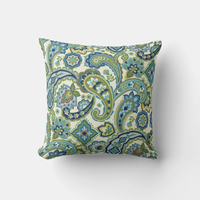 Coussin Paisley bleu et vert (Recto)