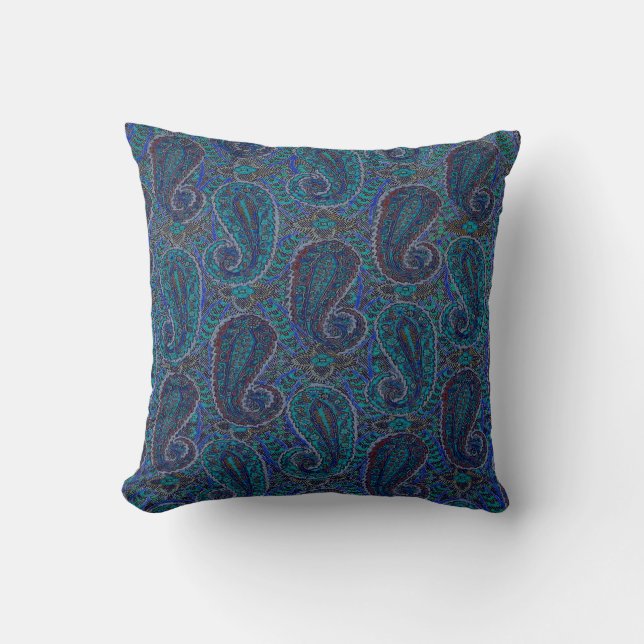 Coussin Paisley Blue Indian Boho Motif (Recto)