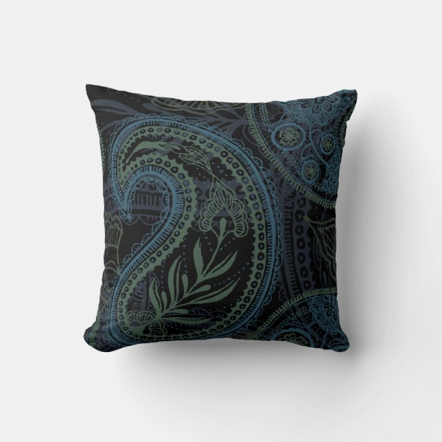 Coussin Paisley de turquoise, bleu et vert romantique (Recto)
