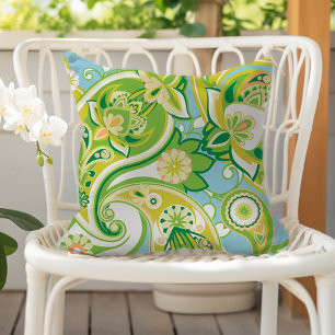 Coussin Paisley Floral Joyeux Vert Jaune Bleu