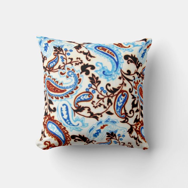 Coussin Paisley Mocha Blue (Recto)